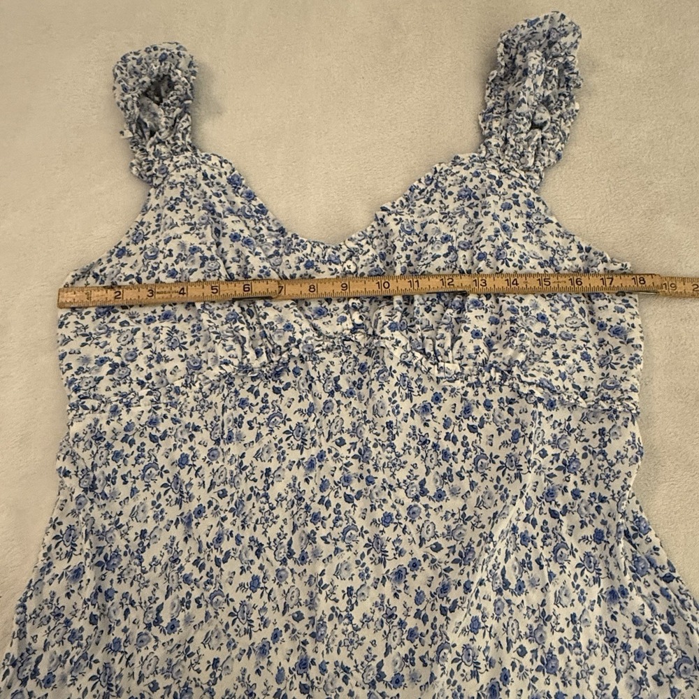 Gap Floral Midi Dress Size XL Floral Milkmaid Spring Coquette Blue White Smocked - Picture 6 of 9